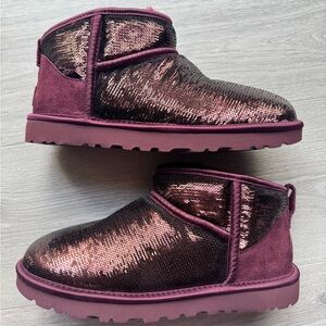 UGG Burgundy Sequin Ankle Boots